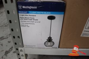 251 · WESTINGHOUSE MINI PENDANT LIGHT, MATTE BLACK FINISH WITH STEEL CAGE SHADE, ADJUSTABLE CORD LENGTH UP TO 50", HEIGHT: 61.13", DIAMETER: 7.80", CODE: 6103435