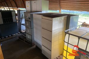 111 · 5 X ASSORTED 4 DRAWER METAL FILING CABINETS, 3 X 2 DOOR METAL LOCKERS, 1 X METAL SHELVING UNIT