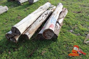 336 · BUNDLE OF 6 X JARRAH STRAINER POST LOGS, 1.8 -2.5M LONG, ALL 300mm DIAMETER
