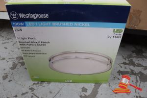 237 · WESTINGHOUSE FLUSH LIGHT, BRUSHED NICKEL FINISH WITH ACRYLIC SHADE, DIMMABLE, CODE: 6401235