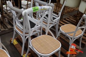 6 X Cross-Back Chairs, White Painted Frame, Rattan Seats, Approx 900mm Height, On Pallets