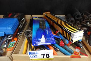 78 · VARIOUS HAND TOOLS, 3 X PRECISION SCREWDRIVER SETS, INCLUDES: PLIERS, WRENCHES, WIRE CUTTERS, LOCKING PLIERS, UTILITY KNIVES, ADJUSTABLE SPANNER, MAGNETIC PICK-UP TOOL & CRIMPING TOOL (SOME MARKS)