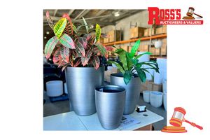 Matching set of 3 Brushed Steel Planters - Sizes: 43 x 53 cm, 35 x 43 cm, 28 x 35 cm, RRP $250 Create a stylish designer display from the 2074 Brushed Steel Pot range, featuring a round tapered planter with a brushed steel finish, this range brings a clean, contemporary look to homes, patios, courtyards, entryways and landscaped spaces. Constructed from stone-resin composite: 50% stone, 45% high-density resin and 5% fibreglass, it combines practical lightweight handling with a premium look. It i