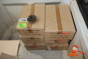 100 · APPROX 6 X BOXES, 15 DEG WIRE COIL NAILS, 2.5X50 MM RING GALV, 300 PCS X 30 COIL/CTN (POSS UNUSED, BOXED)