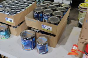 28 · APPROX 17 X TAUBMANS WATER BASED ENAMEL PAINT TINS, ACCENT, LOW SHEEN, INTERIOR, IN BOXES (6 X 2L, 11 X 1L)