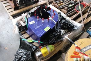 38 · 1 X CUSTOM BLUE POLYURETHANE CONVEYOR COMPONENT, CIRCULAR WITH CENTRAL APERTURE, 12 X THREADED INSERTS, WHITE STRAPPING ATTACHED, ON A PALLET (POSS UNUSED) FX03496359