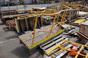 112 · 1 X HITACHI EX1200-6 FENDER AND HANDRAILS, APPROX; 2M W X 670MM D X 1.3M H, SOME MARKS/RUST, ON A PALLET