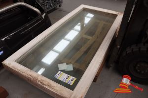 432 · TIMBER DOOR WITH GLASS PANEL, APPROX 1065 x 2395 x 40mm (SLIGHT WATER STAIN)
