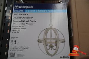 Westinghouse 3 Light Chandelier, Brushed Nickel Finish, Height: 17.28", Diameter: 15.04", Chain: 36", Wire: 36", Code: 6341940