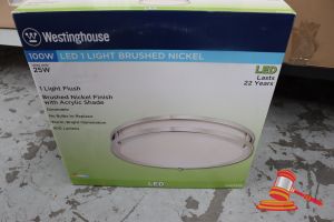 239 · WESTINGHOUSE FLUSH LIGHT, BRUSHED NICKEL FINISH WITH ACRYLIC SHADE, DIMMABLE, CODE: 6401235