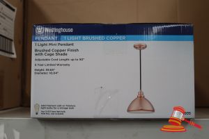 127 · WESTINGHOUSE MINI PENDANT LIGHT, BRUSHED COPPER FINISH WITH CAGE SHADE, ADJUSTABLE CORD LENGTH UP TO 50", HEIGHT: 59.65", DIAMETER: 10.04", CODE: 6103935