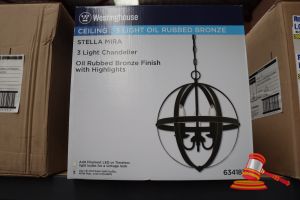 245 · WESTINGHOUSE STELLA MIRA CEILING 3 LIGHT CHANDELIER, OIL RUBBED BRONZE FINISH WITH HIGHLIGHTS, HEIGHT: 17.28", DIAMETER: 15.04", CHAIN: 36", WIRE" 36", CODE: 6341835
