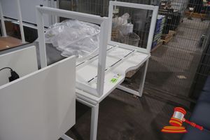 2 X WHITE METAL FRAME DESK, MODERN STYLE, EXTENDABLE LEGS, L1500 X W750 X H730(POSS UNUSED)