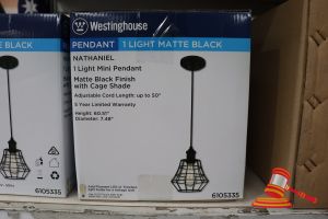 142 · WESTINGHOUSE MINI PENDANT LIGHT, MATTE BLACK FINISH WITH CAGE SHADE, ADJUSTABLE CORD LENGTH UP TO 50", HEIGHT: 60.51", DIAMTER: 7.48", CODE: 6105335