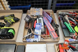 95 · TRAY OF ASSORTED TOOLS, INCLUDES: DEWALT SCREWDRIVER SET , IRONMAN SPADE BIT SIZE 25, WALL PLUGS MASONRY FIXING KIT, MULTI-TOOL, WRENCH, SCREWDRIVERS ETC
