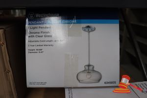 251 · WESTINGHOUSE PENDANT LIGHT, CHROME FINISH WITH CLEAR GLASS, ADJUSTABLE CORD LENGTH UP TO 50", HEIGHT: 58.88, DIAMETER: 9.41", CODE: 6345835