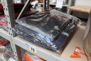 76 · BUNDLE WITH 7x PAIRS OF NAVY WORK PANTS, SIZE: 132S AND 2x RED AND BLACK WINDBREAKER JACKETS, SIZE: 2XL