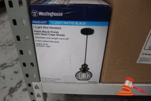 253 · WESTINGHOUSE MINI PENDANT LIGHT, MATTE BLACK FINISH WITH STEEL CAGE SHADE, ADJUSTABLE CORD LENGTH UP TO 50", HEIGHT: 61.13", DIAMETER: 7.80", CODE: 6103435