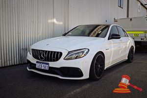 2016 Mercedes Benz AMG C63S Sedan White, 4 x 2, Auto, Petrol Reg #: 1JCB503 29/11/2026 ODO: 102324KM Showing on Clock Eng #: 17798060011515, VIN: WDD2050872F345580 Features: Air Conditioning Power Steering Parking Sensors, Carbon Fibre Rear Spolier, Two Colour Seats Red/Black, 360 Camera, SunRoof, (*Key # 47, WP# 5085*) Condition: **Rust Rear Rotors, Scratched Driver Seat, Delaminating Centre Console.** Panel: FAIR, Paint: FAIR, Glass: FAIR, Tyres: FAIR Dash: FAIR, Upholstery: FAIR, Floor: FAIR 
