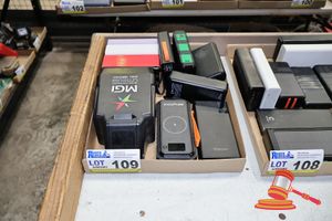 109 · 9 X PORTABLE POWER BANKS, VARIOUS BRANDS AND POWER . INCLUDING: CYGNETT, KICKASS, MHI 24V 380WH LITHIAM BATTERY, UNTESTED (SOME MARKS)