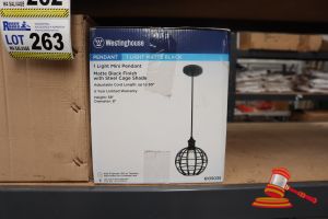 271 · WESTINGHOUSE MINI PENDANT LIGHT, MATTE BLACK FINISH WITH STEEL CAGE SHADE, ADJUSTABLE CORD LENGTH UP TO 50", HEIGHT: 58", DIAMETER: 8", CODE: 6105035
