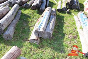 189 · BUNDLE OF 3 X JARRAH STRAINER POST LOGS, 1 @ 1.8 & 2 @ 2.4 M LONG, ALL 250mm DIAMETER