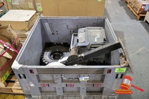 1 X NELLY TUB OF ASSORTED ITEMS , INCLUDES: KYOCERA ECOSYS M6230CIDN PRINTER (PARTS ONLY), 2 X SOLID-SUPERIDA TIERS, ISUZU DMAX TOW BAR(USED, SOME MARKS)
