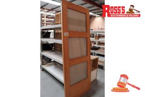 353 · TIMBER DOOR WITH 3x FROSTED GLASS PANELS, CODE: ED 15, 2040 x 820 x 38mm