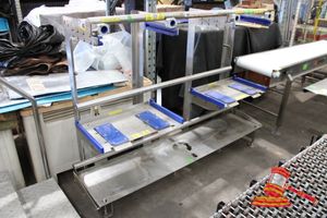 42 · 3 TIER STAINLESS STEEL TOOL STORAGE RACK. APPROX 2.1M WIDE X 60CM X 1.5MH