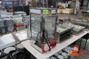 1 X FED HEATED DISPLAY CABINET, MODEL: MME-500H-S, 240V/50HZ, 23A, 1.2KW/MJ (UNTESTED), SOME MARKS, APPROX; 320MM D X 380MM W X 740MM H
