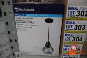 Westinghouse Mini Light Pendant, Matte Black Finish With Steel Cage Shade, Adjustable Cord Length Up To 50", Height: 61.12", Diameter: 7.80", Code: 6103435