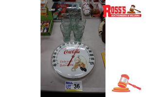 Bundle With 1x Vintage Coca-Cola Clock And 5x Assorted Coca-Cola Glasses