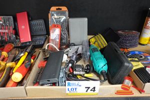 74 · TRAY OF ASSORTED TOOLS, INCLUDES: CRAFTRIGHT SCREWDRIVER BIT SET, YELLOW PRECISION SCREWDRIVER SET, TEAL ROTARY DIE GRINDER TOOL, DRILL BIT SET, HEX KEY SETS,PLIERS, VARIOUS OTHERS (UNTESTED)