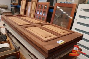 457 · PAIR OF SOLID TIMBER DOORS WITH 4x SOLID PANELS AND 2x UNGLAZED PANELS, APPROX 2317 x OVERALL 1620 x 40mm