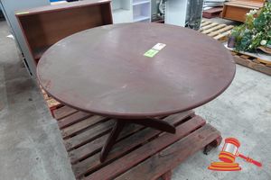 19 · 1 X ROUND WOODEN TABLE, PEDESTAL BASE, D1200 X H730 (SOME MARKS)