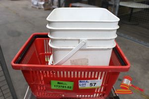 57 · 1 X WHITE TUB APPROX; 430MM W X 180MM D X 360MM H, 1 X RED BASKET, APPROX; 370MM W X 530MM D X 180MM H, SOME MARKS