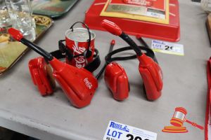 BUNDLE WITH 2x VINTAGE COCA-COLA HEADSETS, UNTESTED AND 1x COCA-COLA CAN COLLECTIBLE