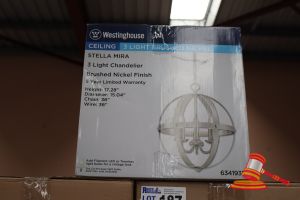 Westinghouse Stella Mira Ceiling 3 Light Chandelier, Brushed Nickle Finish, Height: 17,28", Diameter: 15.04", Chain: 36", Wire: 36", Code: 6341935