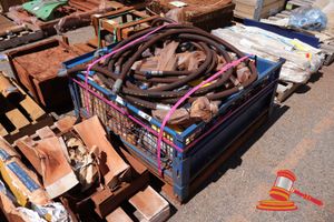 Approx 50+ X Caterpillar Hydraulic Hoses, Includes: Cat Xt-3es A -16 , Iwaki Metering Pump Model: Eh-E5vc-20ee5, Several 20 L Tubs 6% Aqueous Film Forming Foam Concentrate Plus Varoius Other Items On Cage On Pallet, (B3136416)
