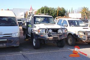 7 · 2019 Toyota Landcruiser Single Cab White, 4 x 4, Manual, Diesel Reg #: Unlicensed, VIN: JTELV71J60B010272 Features: Bullbar, Towbar, Spotlights, Side Steps, Worklight Bar, Spare Wheel, Pintel, Seat Covers (Asset # LV558) *Key # 45 (WP#4827) Condition: **No Engine - Tow Truck Required, Mechanical Condition Unknown, No Battery, Transmission On Tray, Rust/Dents Across Vehicle, Missing Front Grill & Radiator.** Panel: POOR, Paint: POOR, Glass: FAIR, Tyres: FAIR Dash: FAIR, Upholstery: FAIR, Floor: F