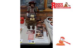 1 X Franklin Heirloom Coca-Cola Limited Edition Collector Doll, Megan, Includes: Hand-Painted Porcelain Doll With Teddy Bear, Wooden Coca-Cola Wagon, Brown Leather Boots, Certificate, Promotional Materials (Poss Unused)
