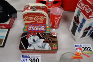 300 · BUNDLE OF COCA-COLA ITEMS INCLUDING: TIN, GLASS ETC