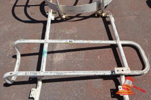 205 · 1 X METAL SIDE RAILING FRAME, WHITE PAINTED TUBULAR STEEL, APPROX; 1.5M W X 1.1M H, SOME MARKS/RUST