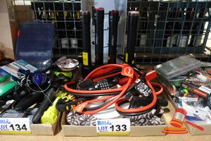 4 X INFINITY X1 TACTICAL FLASHLIGHTS, BLACK WITH RED ACCENTS, UNTESTED, 1 X JUMPER CABLES, PLUS OTHER ITEMS