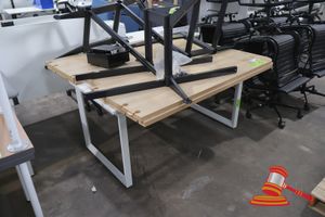 1 X BOARDROOM TABLE , BLACK POWDER COATED STEEL, WOODEN TABLE TOP, INCLUDES BAG OF MOUNTING HARDWARE, DISMANTLED (POSS UNUSED)
