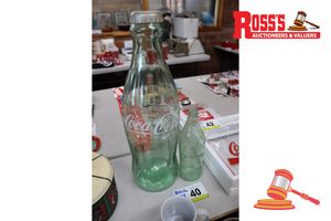 40 · 1 X COCA-COLA GLASS BOTTLE, LARGE, APPROX 600MM, WITH 1 X COCA-COLA GLASS BOTTLE, SMALL, APPROX 150MM (VINTAGE, SOME MARKS)