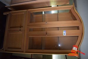 Cane Framed Glass Cabinet with Two Glass Doors & Two Rattan Framed Doors, Size 2020mmH x 1070mmW x 410mmD