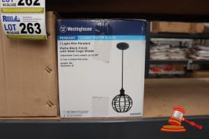 270 · WESTINGHOUSE MINI PENDANT LIGHT, MATTE BLACK FINISH WITH STEEL CAGE SHADE, ADJUSTABLE CORD LENGTH UP TO 50", HEIGHT: 58", DIAMETER: 8", CODE: 6105035