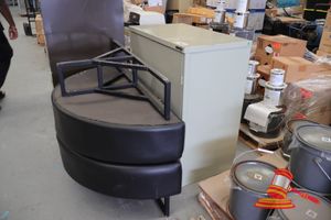 METAL STORAGE CABINET WITH KEY AND 2x HALF MOON SEATS