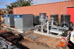 2 X Robuschi Robox Evolution Rotary Lobe Blower Package, 1 X Bellin Dewatering Pump, Type; Loxa 500al/Nw, S/N; 4261+, 232rpm, Untested, Some Marks, Approx; Approx; 2.4m W X 6.2m L X 1.6m H, On A Pallet (Cmr158730)